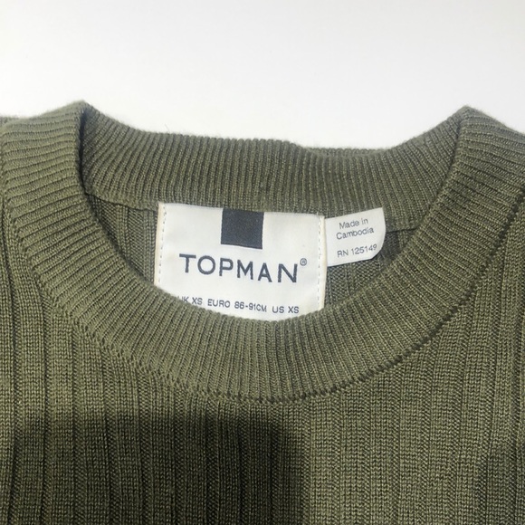 XS Topman Ribbed Sweater Olive Green - Picture 2 of 4
